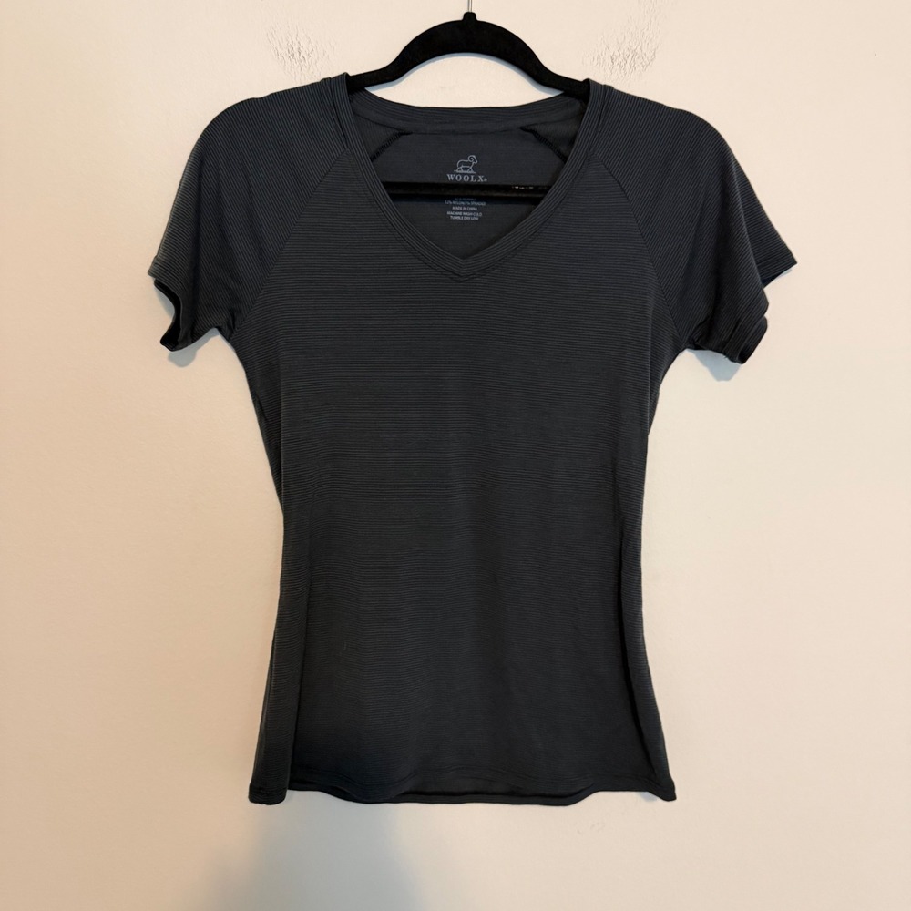 WoolX Merino Striped V Neck shirt black XS outdoor base layer casual performance